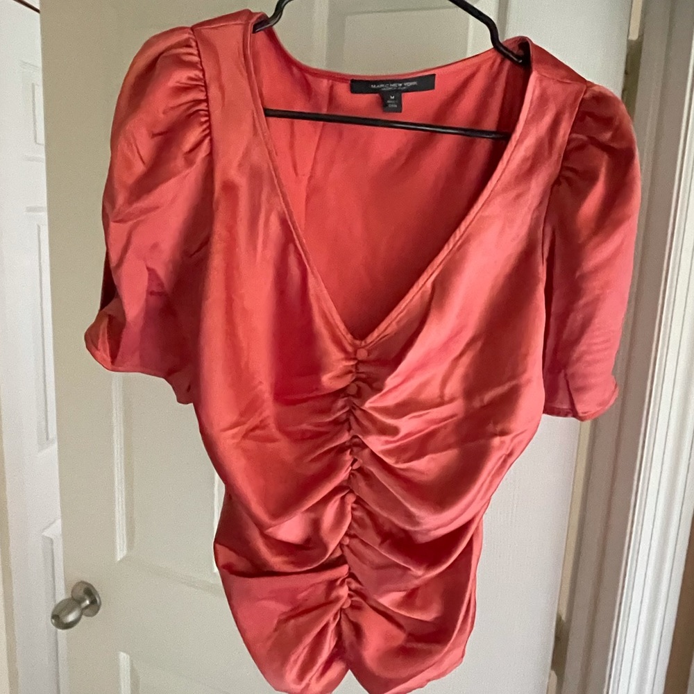 Silk mid sleeve dark coral fashion blouse! 🌺